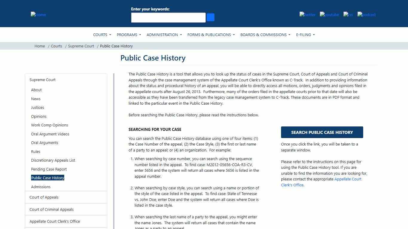 Public Case History Tennessee Administrative Office of the Courts